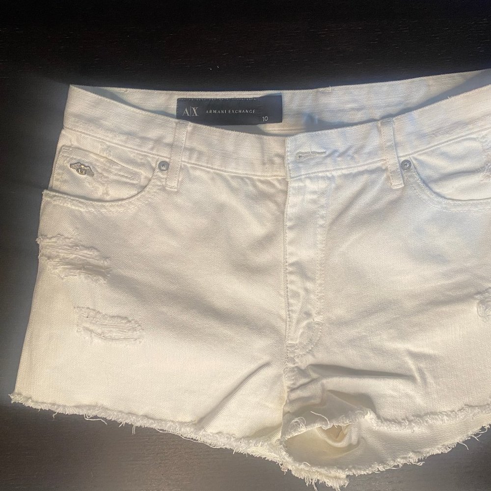 Armani Exchange denim white distressed shorts size 10